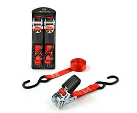 Up to 1.5T - Standard Tie-down - 500kg - 4m - 25mm - Ratchet and S-hook - Red - Premium - 2pcs