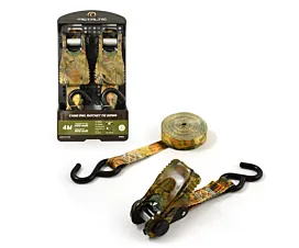 Up to 1.5T - Standard Tie-down Strap - 800kg - 4m - 25mm – 2-part - Ratchet and S-hook - Camouflage - 2pcs