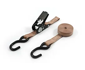 Up to 1.5T - Standard Tie-down - 700kg - 4.8m - 25mm – 2-part - Ratchet and S-hooks – Sandy