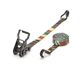 Up to 1.5T - Standard Tie-down - 800kg - 25mm - 2-part - Ratchet & Double J-hook - Camouflage + Custom label