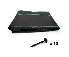 All Nets & Tarps Weed Control Fabric + Ground Pegs - 2m x 10m - 100g/m2 - Black All Nets & Tarps Weed Control Fabric + Ground Pegs - 2m x 10m - 100g/m2 - Black